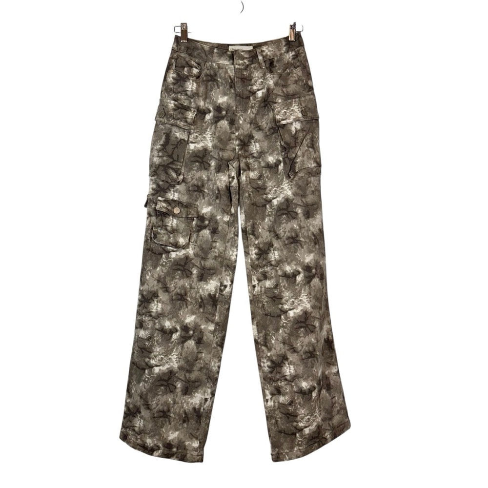 Banjara Jeans Womens Sz 1 Brown Watercolor Camo Cargo Wide Leg High Rise Grunge